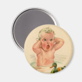 Badkuip Baby en eend  Retromagneet Magneet (Voorkant / Achterkant)