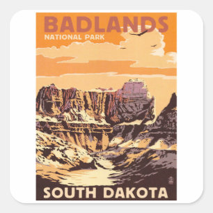 Badlands Dakota - Vintage Travel Vierkante Sticker
