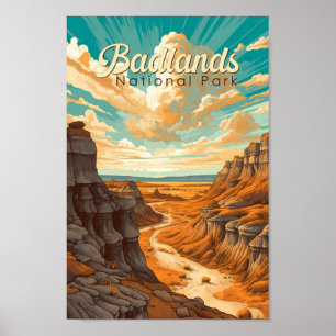 Badlands Nationaal Park Illustratie Retro Poster