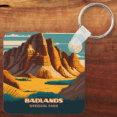 Badlands National Park Mountains Retro Sleutelhanger (Achterkant)