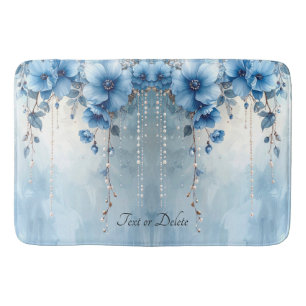 Badmat met blauwe bloemen en parels
