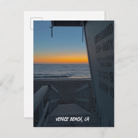Badmeestertoren bij zonsondergang - Venice Beach,  Briefkaart (Voorkant / Achterkant)