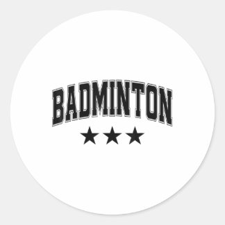 Badminton All Black Stars Clic Retro Varsity Text  Ronde Sticker