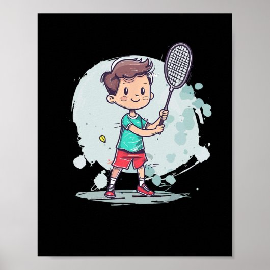 Badminton Boy Comic Shuttle-speler Poster (Voorkant)