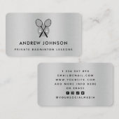 Badminton Coach Silver Metallic Rackets Logo Sport Visitekaartje (Voorkant / Achterkant)