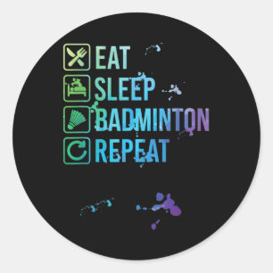 Badminton Eat Sleep Herhaal Waterverf Gift Ronde Sticker