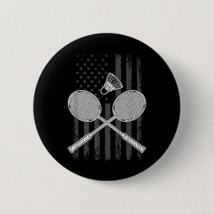 Badminton En Shuttle Amerikaanse Vlag Ronde Button 5,7 Cm