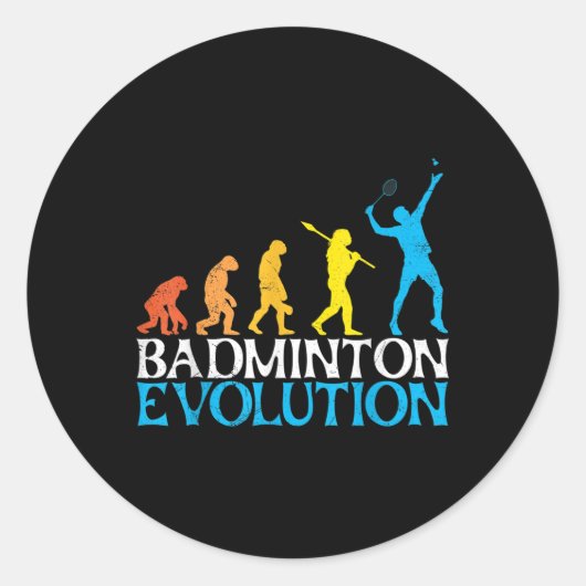Badminton Evolution Monkey Badminton Player Badmin Ronde Sticker (Voorkant)