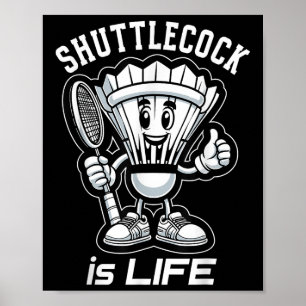 Badminton Forever Cartoon Shuttle En Racket Grafie Poster
