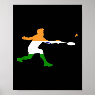 Badminton Indian Flag Racquet Shuttle Mannen Playe Poster