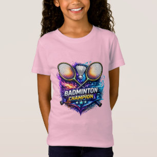 Badminton Kampioen Kleurrijk Grafisch Meisjes T-Sh T-shirt