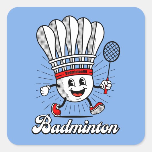 Badminton Mascot Classic Vierkante Sticker (Voorkant)