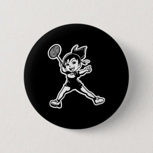 Badminton Meisje Comic Shuttle Speler  Ronde Button 5,7 Cm