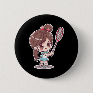 Badminton meisje Comic Style Shuttle Game Voor Mei Ronde Button 5,7 Cm