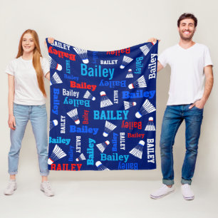 Badminton-pendels, wit, blauw, rode naam fleece deken
