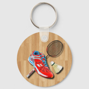 Badminton Shoe Racket Shuttlecock met Jouw naam Sleutelhanger