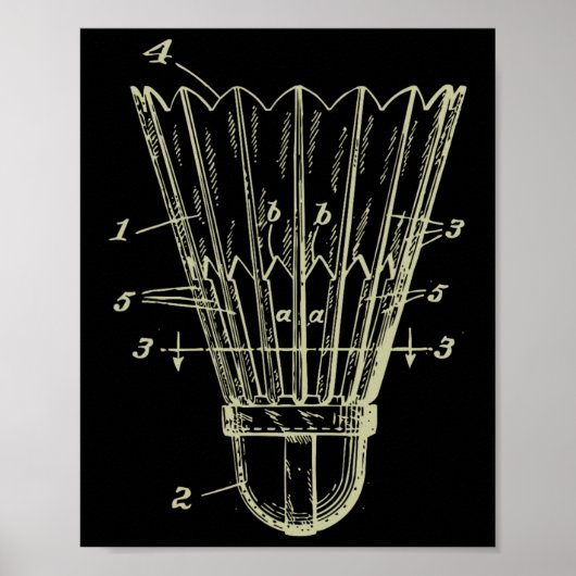 Badminton Shuttle Blueprint Patent Poster (Voorkant)