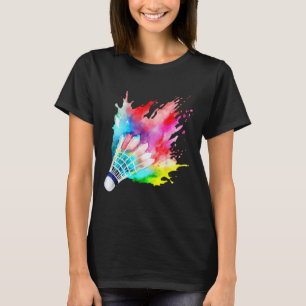 Badminton Shuttle Waterverf Player Gift Artistiek T-shirt