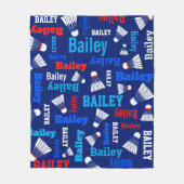 Badminton shuttles wit, blauw, rode naam fleece deken (Voorkant)