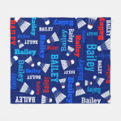 Badminton shuttles wit, blauw, rode naam fleece deken (Voorkant (Horizontaal))