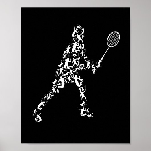 Badminton-speler Silhouette Shuttlecock-racket Poster (Voorkant)