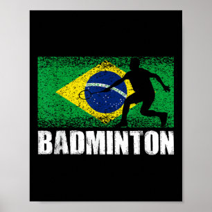 Badminton Sport, Retro Brazilië Vlag, Braziliaans Poster
