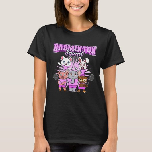 Badminton Squad Cute Animals Shuttlecock T-shirt (Voorkant)