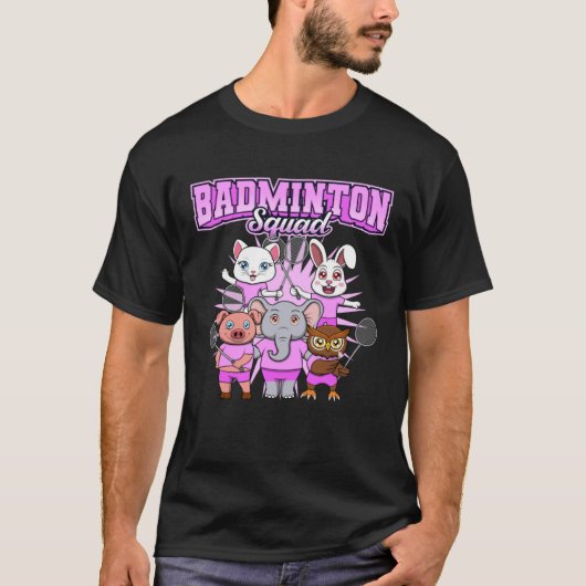 Badminton Squad Cute Animals Shuttlecock T-shirt (Voorkant)