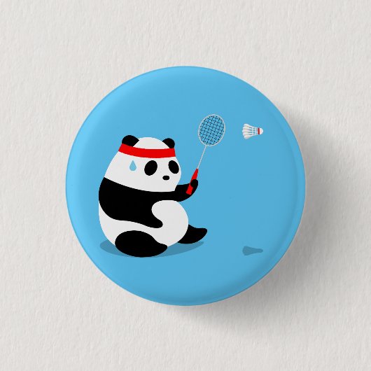 Badminton Sweaty Panda Button / Pin / Badge (Voorkant)