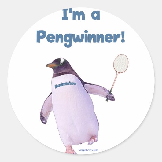Badmintonpinguïn Ronde Sticker (Voorkant)