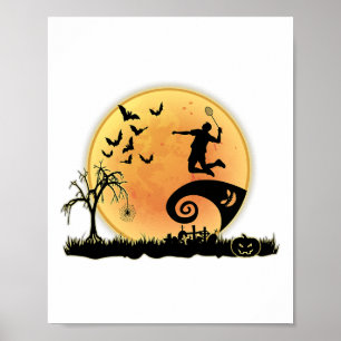 Badmintonspeler en Moon Silhouette Halloween Cos Poster