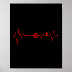 Badmintonspeler Heartbeat Racket Shuttle Sports Poster