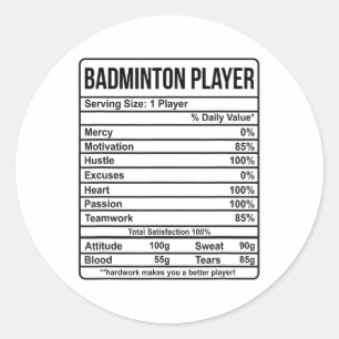 Badmintonspeler Informatie En Voedingsfeiten Ronde Sticker