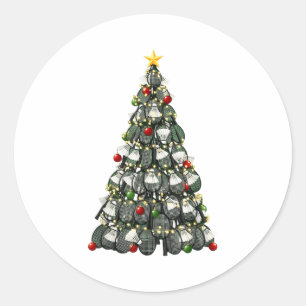 Badmintonspeler Kerstboom Lichtjes Kerstmannen Jon Ronde Sticker
