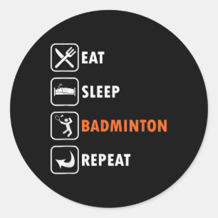 Badmintonspeler Racket Shuttle Atleet Eten Slapen Ronde Sticker