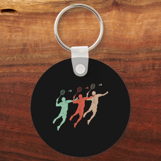 Badmintonspeler Retro Smash Shuttle Badmi Sleutelhanger (Voorkant)