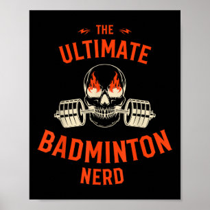 Badmintonspeler Vlammende Schedel Hanteer Sportfan Poster