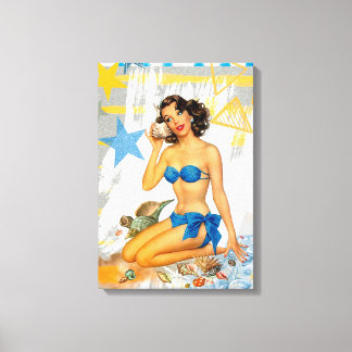  badpak Pin Up Meisje Canvas Afdruk