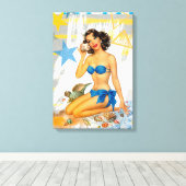  badpak Pin Up Meisje Canvas Afdruk (Insitu (Houten vloer))