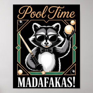 Badtijd mafkezen grappige wasbeer biljartspeler poster