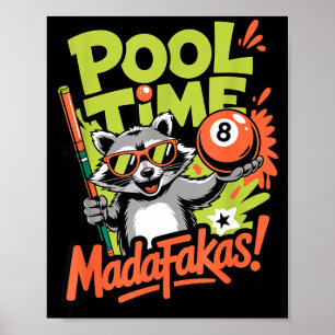 Badtijd mafkezen grappige wasbeer biljartspeler poster