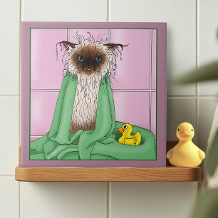 Badtijd Siamese kat Tegeltje