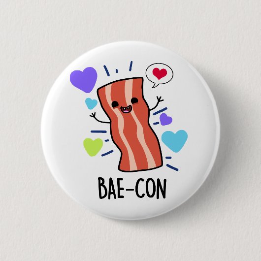 Bae-con Funny Bacon Pun Ronde Button 5,7 Cm (Voorkant)