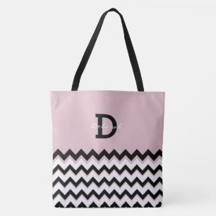Bag all-over-printed tote with chevron stripes + name