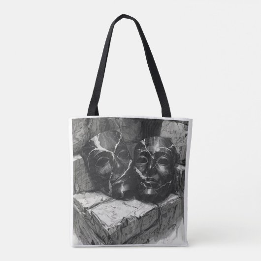 Bag Black Marble Theatre Masks - Dark Aesthetic Tote B (Dos)