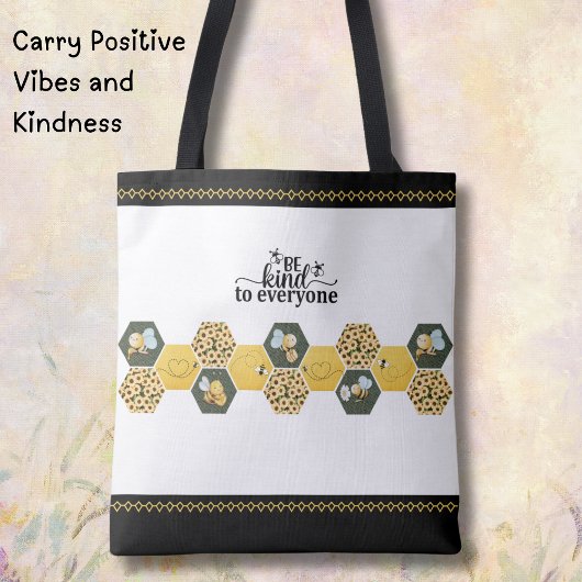 Bag Cheerful Bumblebee "Be Kind" Sunflower Market Tote