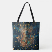 Bag Cosmic Blue and Gold Violin Large Shoulder Tote (Devant)