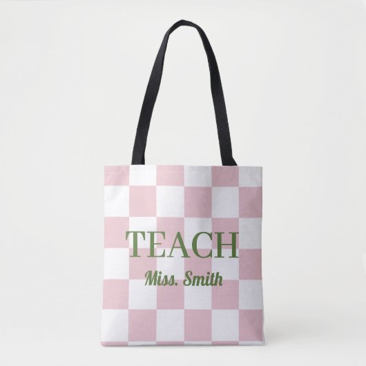 Bag Customizable Name Teach Tote Cute Pink Checkered (Devant)
