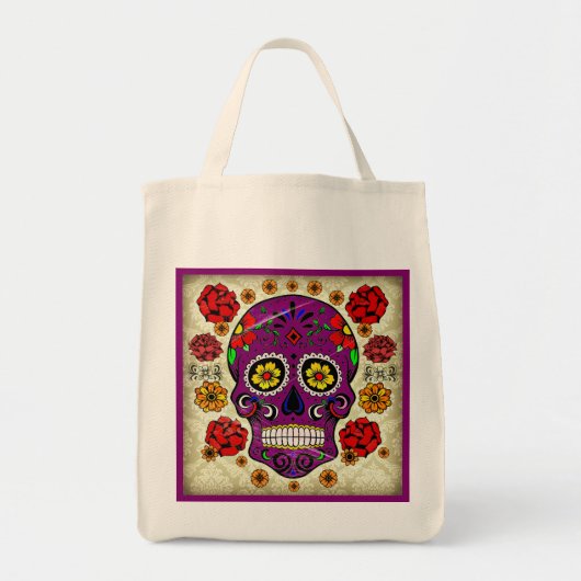 Bag Day of the Dead Sugar Skull Grocery Tote (Devant)