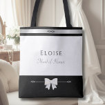 Bag Elegant Maid of Honor Gift | Luxury Wedding Tote<br><div class="desc">Honor your right-hand woman with a gift that screams luxury. This Maid of Honor tote features a chiseled Cinzel font and a sleek monochrome aesthetic. The unique silver diamond hardware-style graphic and bold black band provide a "designer brand" feel. This large, high-quality bag is perfect for carrying wedding day essentials...</div>